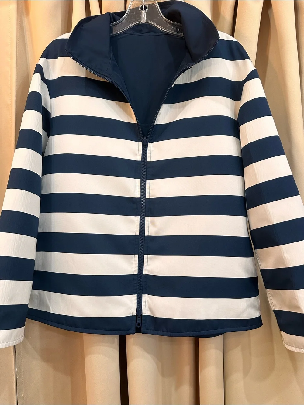Akris Punto Navy & White Striped Zip-Up Jacket Reversible Dress Size 8 - Picture 2 of 6
